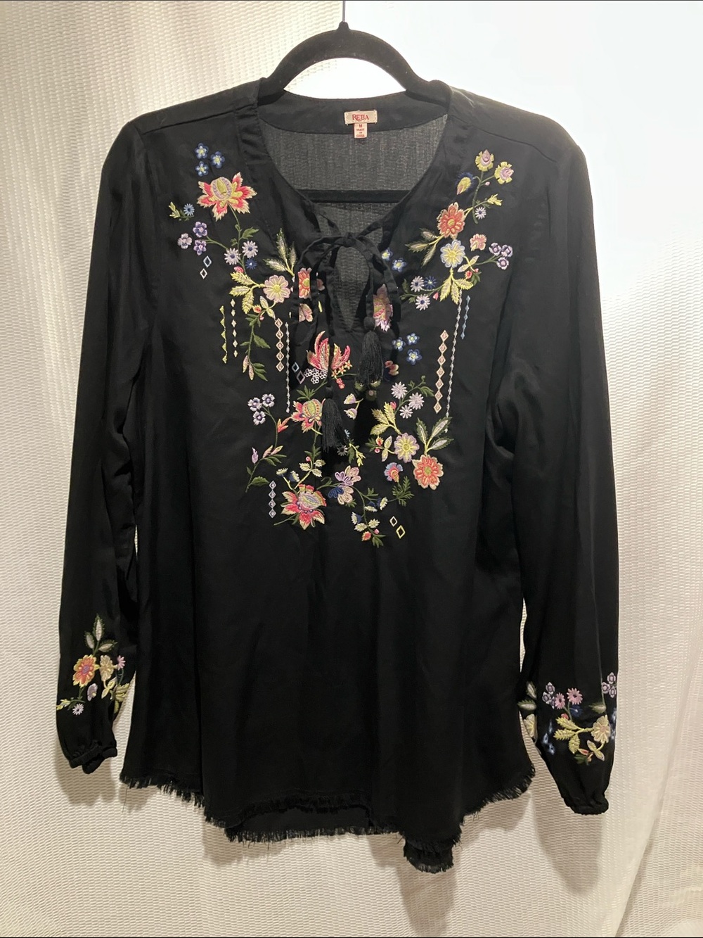 Reba Black Tunic with Multicolor Floral Embroidery